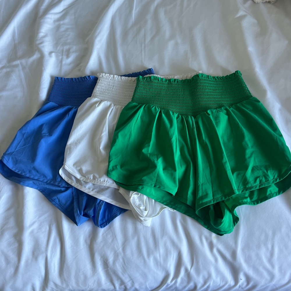 3 Pairs of Aerie Women's Athletic Shorts - Blue, White, Green